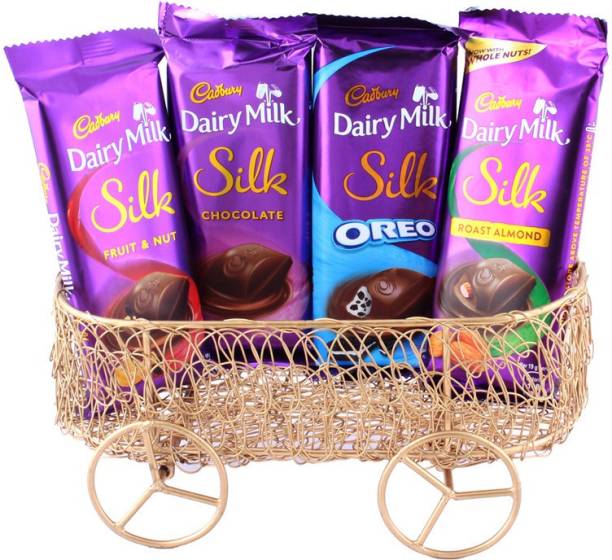 SurpriseForU Chocolate Gift | Antique Handcrafted Metal Cart With Dairy Milk Silk Chocolates Combo