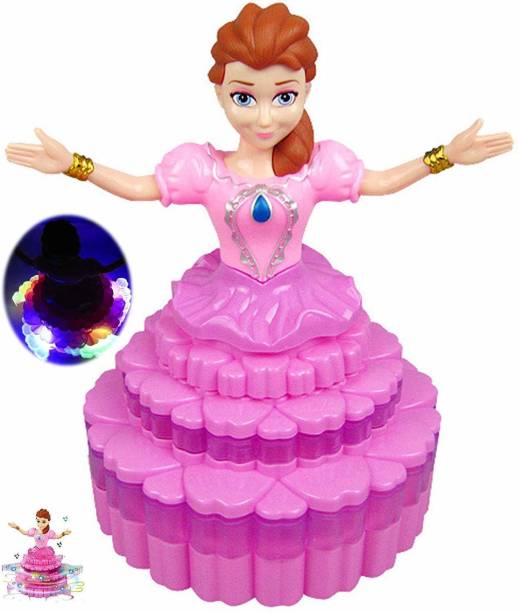 HOMOZE Dancing Princess Doll with 3D Light & Music 360 Rotating Cake Skirt Toys
