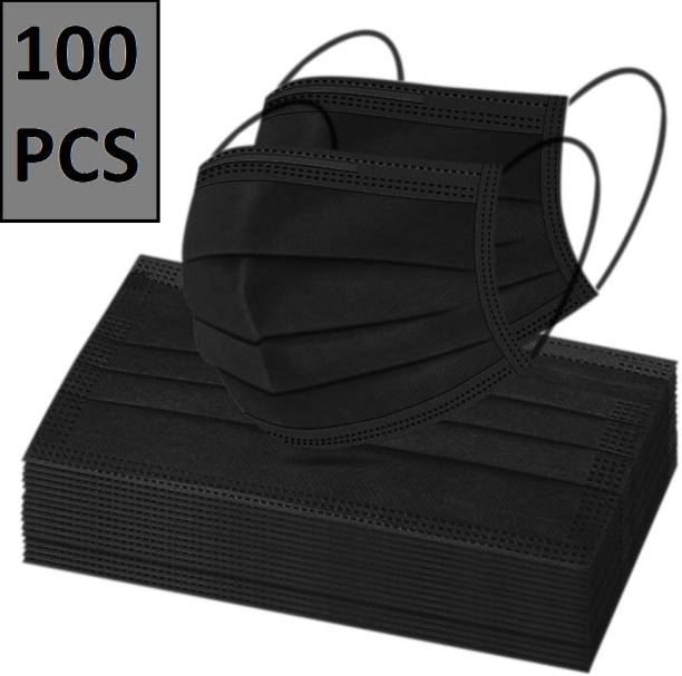 Medicos 100 Pcs Black Units With Nose Pin Disposable Mask 3 Ply F-16 Surgical Mask With Melt Blown Fabric Layer
