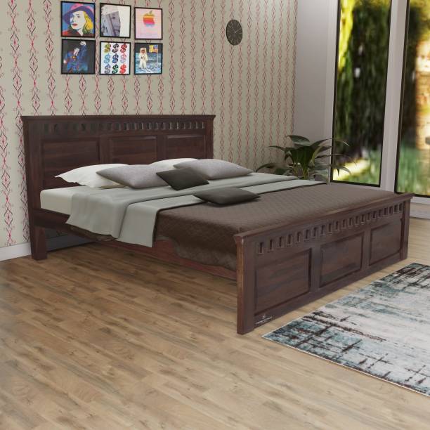 PLATINUM WOOD DECOR Solid Wood Queen Size Kuber Bed without Storage in Black Walnut Finish Solid Wood Queen Bed