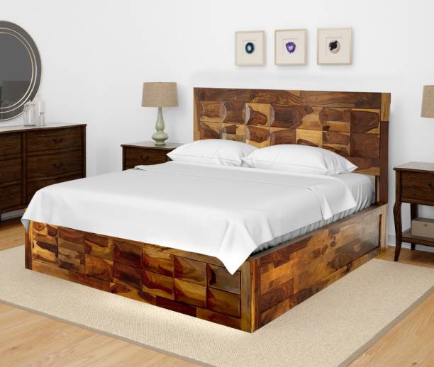 Wake Up Arcadia Sheesham Bed With Storage (78x60 inch)- Solid Wood Queen Box Bed