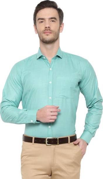 SREY Men Solid Formal Light Green Shirt