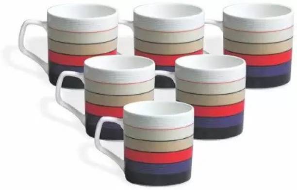 Flipkart SmartBuy Pack of 6 Ceramic Pack of 6 Ceramic Handcraft Dark Multicolor Lining Design Tea Coffee Cup Set