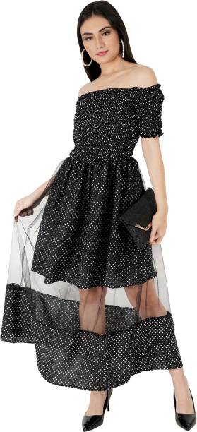 Queensy Women Fit and Flare Black Dress