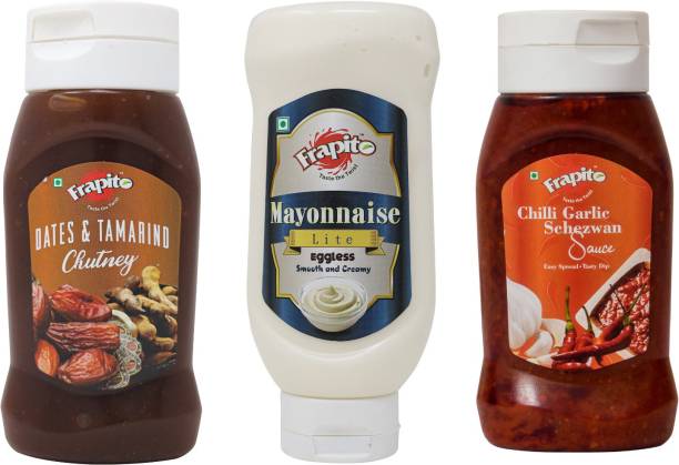 Frapito Dates & Tamarind Chutney & Eggless Mayonnaise Lite & Schezwan Chutney Pack of 3 Combo