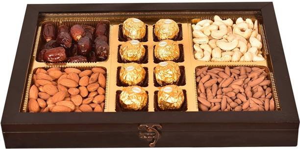 FOOD LIBRARY THE MAGIC OF NATURE Diwali Exclusive Dry Fruits Gift Hamper (Dry Fruits and Ferrero Rocher) Dates, Almonds, Cashews, Pine Nuts