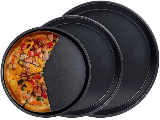 Ultivera Steel Pizza Tray for Baking in Microwave Stick Black Pizza Tray (Pack of 3) Pizza Maker