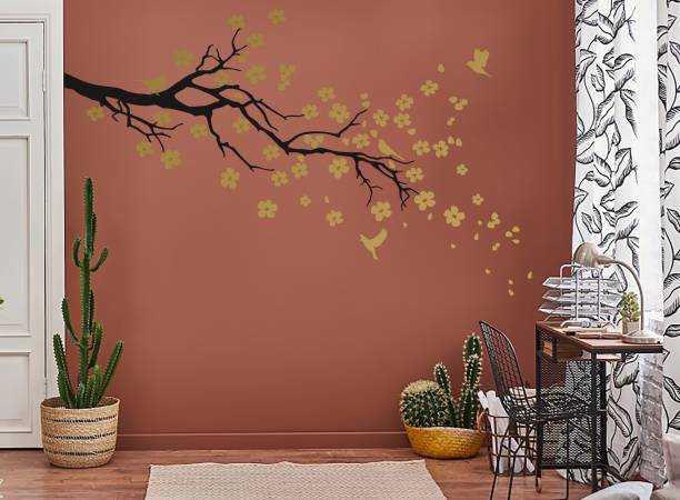 WALLDESIGN 203.2 cm Petal Burst Flowers-Birds Tree Wall Sticker For Living Room Bedroom Home Decor Self Adhesive Sticker