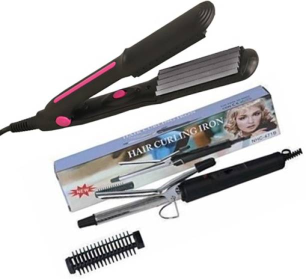 S2S Combo of Mini Crimper + Hair Curling Iron (Color may vary ) Electric Hair Styler