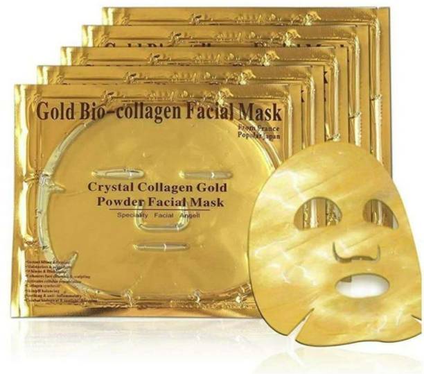 Facecare Gold Crystal Collagen, Gold facial mask, Face Collagen Golden Cosmetic Pack of 5  Face Shaping Mask