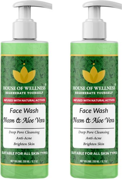 House of Wellness Neem and Aloevera  | Skin Purifying, Whitening & Prevent Pimples and Acne - Pack Of 2 Face Wash
