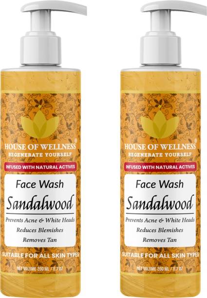 House of Wellness Sandalwood  | Extracts of 100% Natural Sandalwood & Aloe Vera for Instant whitening - Pack Of 2 Face Wash