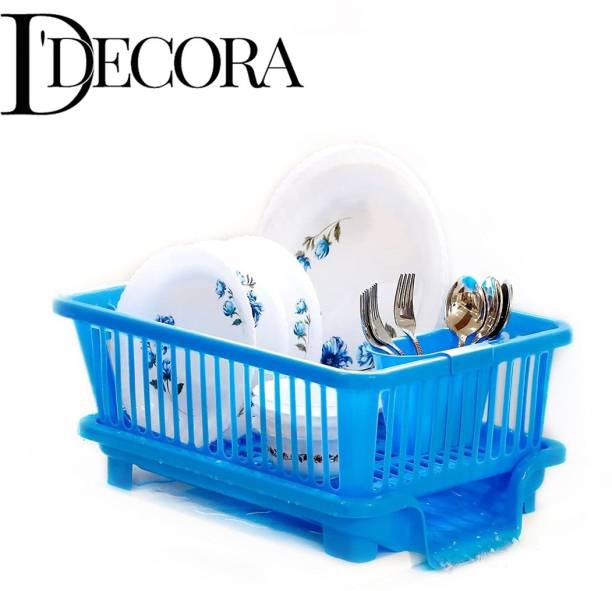 DDecora 3 in 1 Large Sink Set Dish Rack Drainer , Drying Rack Washing Basket tray(BLUE) Dish Drainer Kitchen Rack