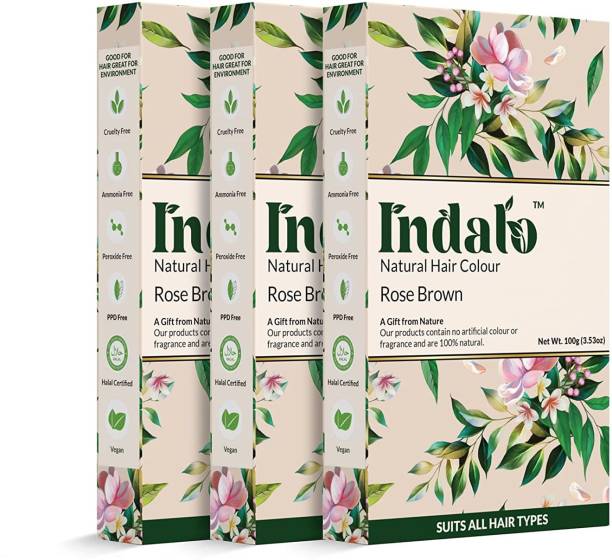 Indalo Natural Hair Colour with Amla and Brahmi, No Ammonia, No PPD - (300g, Pack of 3) , Rose Brown