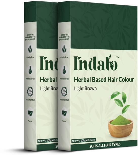 Indalo Herbal Based Hair Colour with Amla & Brahmi, Ammonia Free (Pack of 2, 200g) , Light Brown
