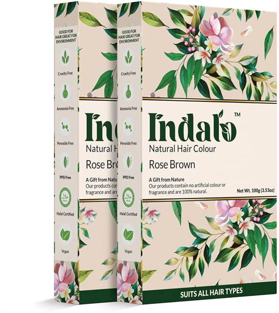 Indalo Natural Hair Colour with Amla and Brahmi, No Ammonia, No PPD - (200g, Pack of 2) , Rose Brown