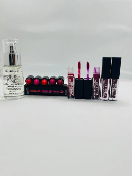 Kiss Beauty COMBO OF FACE PACK PRIMER AND 1 5IN 1 LIPSTICK AND 4 LIQUID LIPSTICK