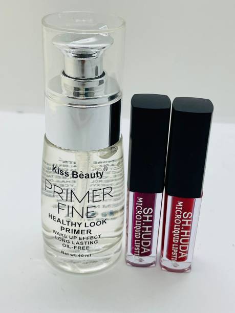 Kiss Beauty COMBO OF FACE PRIMER AND 2 LIPSTICK (PACK OF 3)