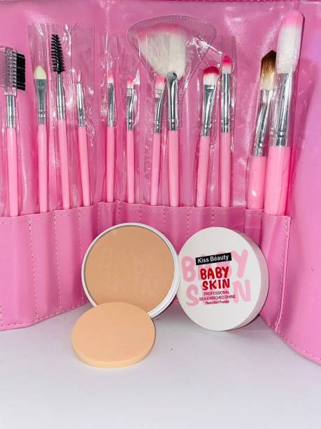 Kiss Beauty COMBO OF BABY SKIN COMPACT POWDER WITH BRUSH KIT