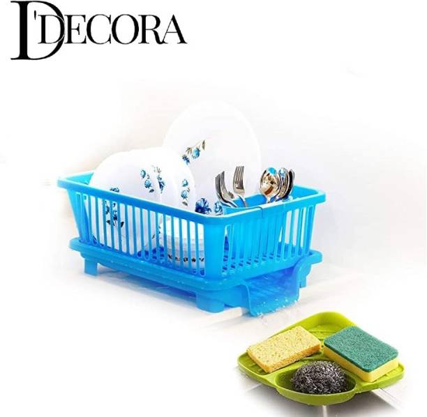DDecora Popular combo of 3 in 1 Kitchen Sink Dish Drainer Drying Rack (BLUE) Dish Drainer Kitchen Rack
