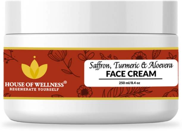 House of Wellness Saffron Turmeric & Aloevera Face Cream | Daily Light Moisturizer Herbal Cream, 250 g