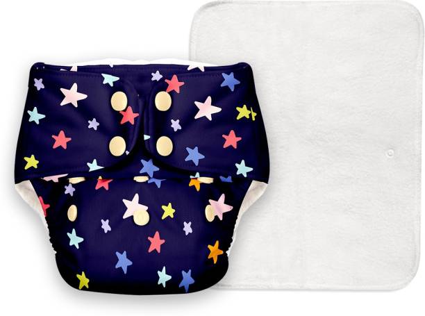 Superbottoms Basic Certified Soft Fleece Lined Pocket Cloth Diaper with 1 Wet-Free Insert (FreeSize Reusable Adjustable Cloth Diaper,Fits from 5-17 kg, Blackstar)