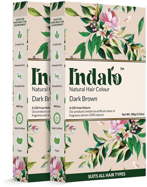 Indalo Natural Hair Colour with Amla and Brahmi, No Ammonia, No PPD - (200g, Pack of 2) , Dark Brown