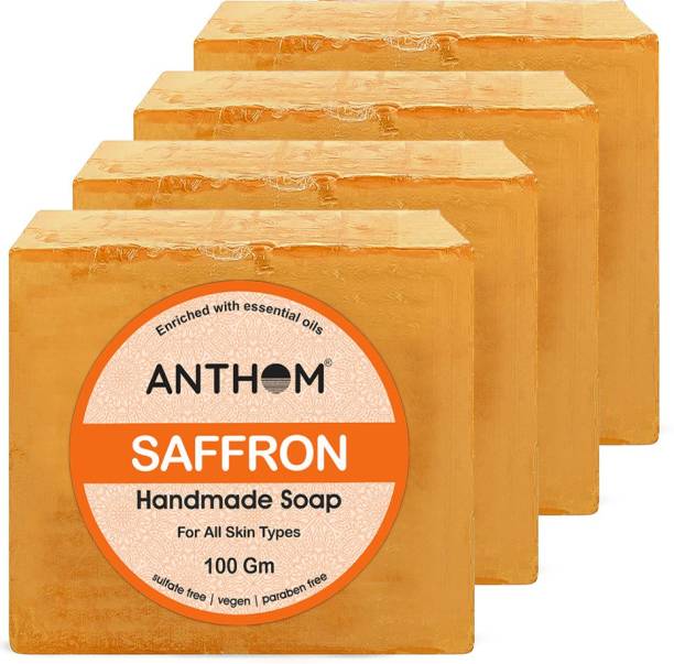 ANTHOM Saffron Bathing Bar | Handmade |100% Vegan | Paraben Free | 4x100gm