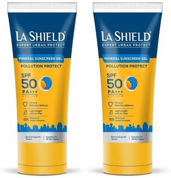 La Shield Pollution Protect Mineral Sunscreen Gel Spf 50 , WHITE, 50 gram x Pack of 2 - SPF 50 PA+++