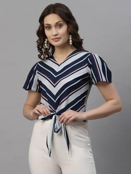 Style Quotient Casual Striped Women Blue Top