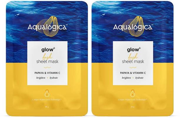 Aqualogica Glow+ Sheet Mask with Papaya, Vitamin C & Hyaluronic Acid | Pack of 2