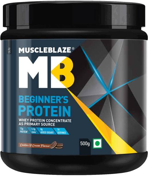 MUSCLEBLAZE Beginner's Whey Protein, No Added Sugar (500 g, Cookies & Cream) Whey Protein