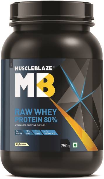 MUSCLEBLAZE Raw Whey Protein Concentrate 80% with Added Digestive Enzymes(750 g,Unflavoured) Whey Protein