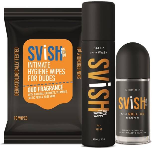 svish on the go Ballz Grooming kit | Intimate Hygiene Wipes | Ballz Foam Wash | Ballz Roll On