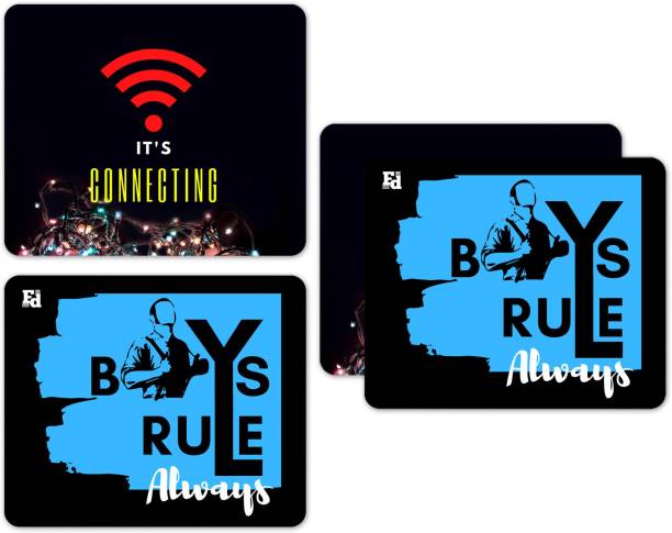 FABdigi Pack of 2 Quote (It's Connecting & Boys Rule Always - Blue) Printed Mousepad
