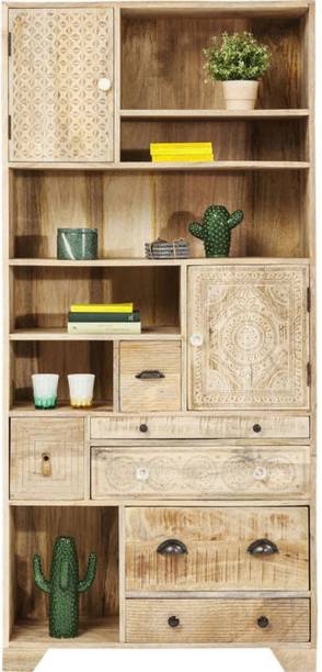 mk furniture Solid Wood 6 Shelf Open & Closed Bookshelf (Color- Natural Finish,Pre-Assembled) Solid Wood Semi-Open Book Shelf