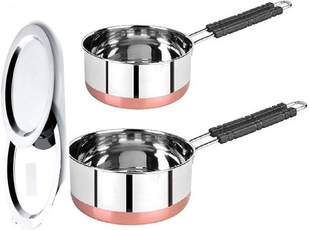 LIMETRO STEEL Set of 2 Flat Bottom Copper Base Induction Friendly Saucepan with Lid Induction Bottom Cookware Set