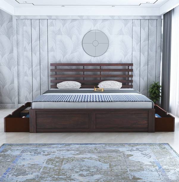 Ganpati Arts Solid Wood Queen Drawer Bed