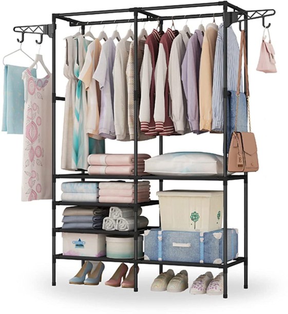 YAYI Portable Wardrobe Clothing Wardrobe Shelves Clothes Storage Organiser With 4 Hanging Rail,Grey 