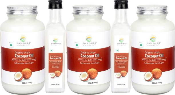 Soni Farms ORGANIC COLD PRESSED VIRGIN COCONUT OIL 2 LTR (500mlX3 + 250mlX2) Coconut Oil Glass Bottle