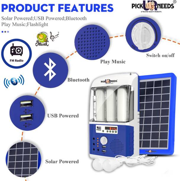 Pick Ur Needs Home Emergency Light+2 Bulb, Solar Panel, Multimedia System + FM Solar Light Set