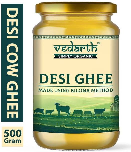 Vedarth Desi Cow Ghee Organic Hand Made by Traditional Method - Rich in Taste & Aroma Ghee 500 g Glass Bottle