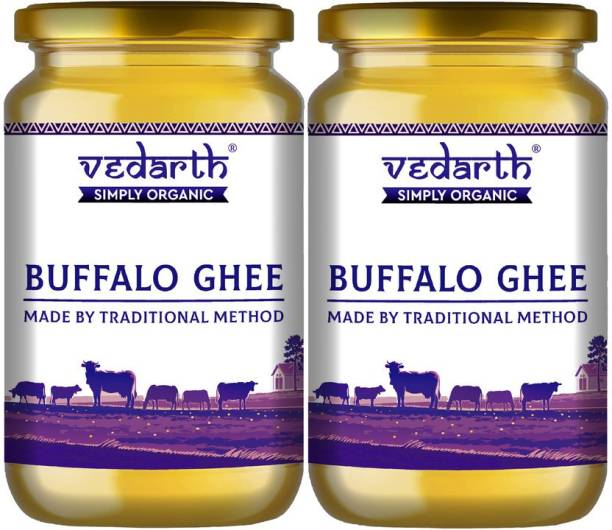 Vedarth Indian Buffalo Ghee 500g X 2 Made by Hand Churned Method - Rich Taste & Aroma Ghee 1 kg Glass Bottle