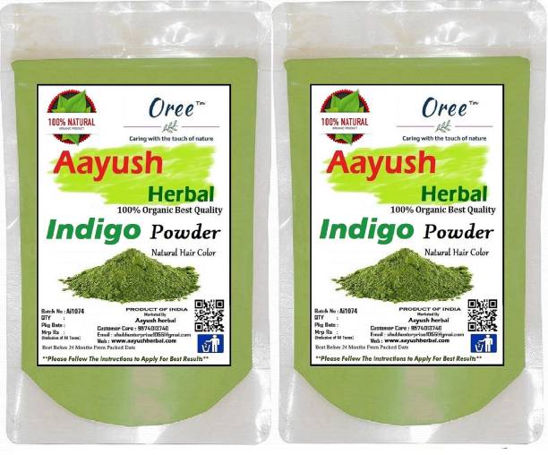 Aayush herbal Indigo Powder for Hair - 100% Natural Black Dye, Anti-Dandruff & Hair Growth Pack Of 2 (100g Each)