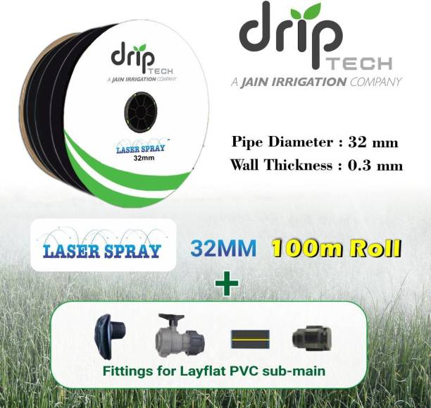 Driptech India Laser Spray, 32MM Rainpipe,100M with Fittings for layflat submain Hose Pipe