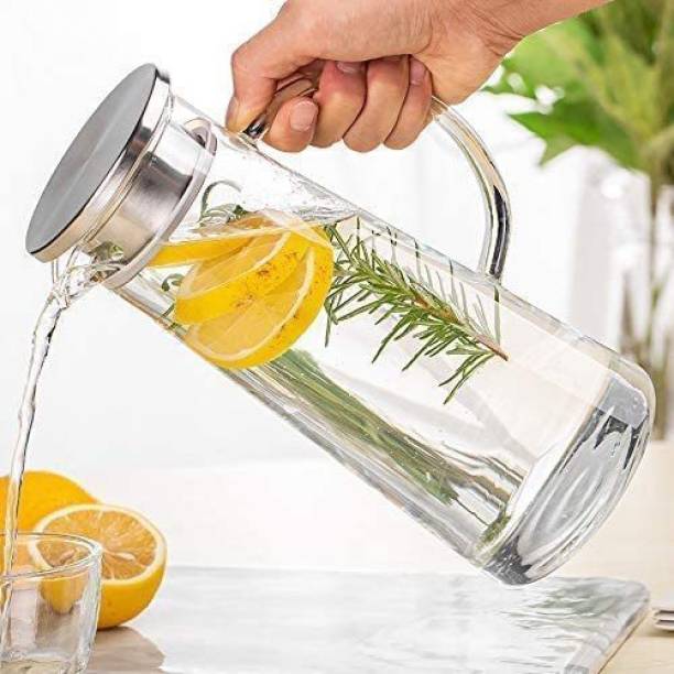 AJAGIYA MART 1.3 L Water 1.3 Liter Glass Pitcher with Stainless Steel lid Water jug hot & Cold Water Jug Pitcher