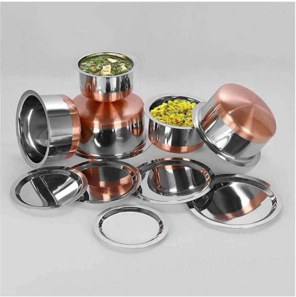 Madhuban Steel Copper Tope With LID Tope Set with Lid 0.4 L, 0.65 L, 0.85 L, 1.2 L, 1.65 L capacity 12.8 cm, 14.3 cm, 16 cm, 17.8 cm, 19 cm diameter