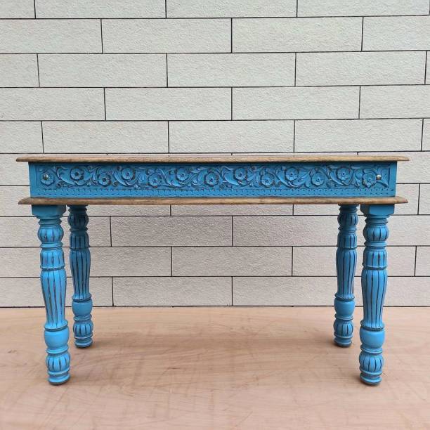Jeeso Mango Wood Console Table For Living Room (Color-Blue, Pre-Assembled) Solid Wood Console Table
