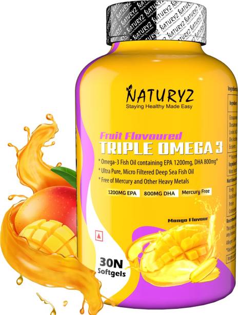 NATURYZ Triple strength Omega 3 6 9 fish oil with 1200MG EPA, 800MG DHA - Mango flavour