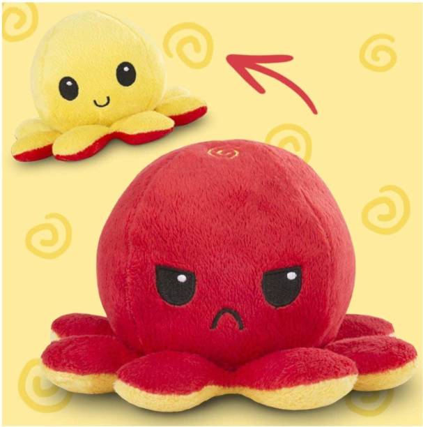 RDA business Collection Reversible Flip Octopus Plush Stuffed Toy - 20 cm (Hot pink, yellow)  - 20 cm